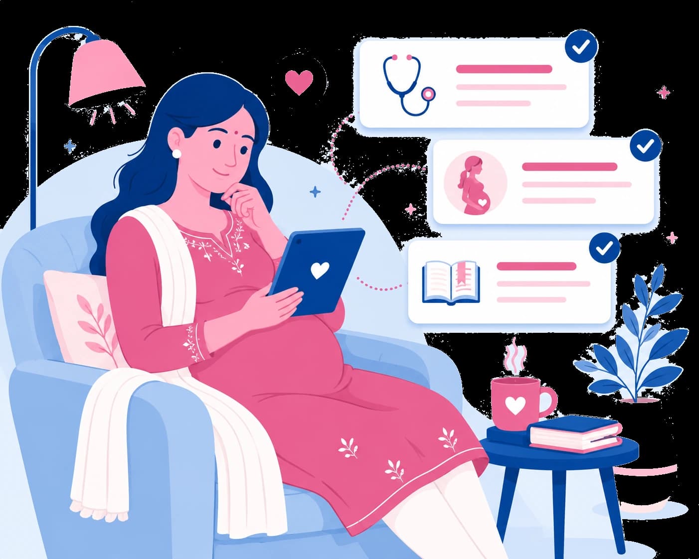 A reader catching up on pregnancy guidance on a tablet